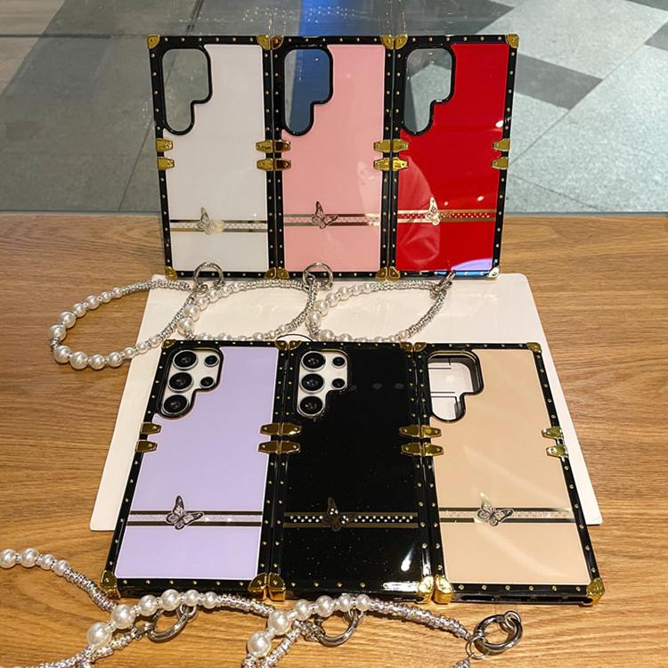 Suitable for Samsung S25 Ultra Mobile Phone Case Light Luxury Feng Shui Rhinestone Butterfly with Hanging Chain New S24 Protective Case