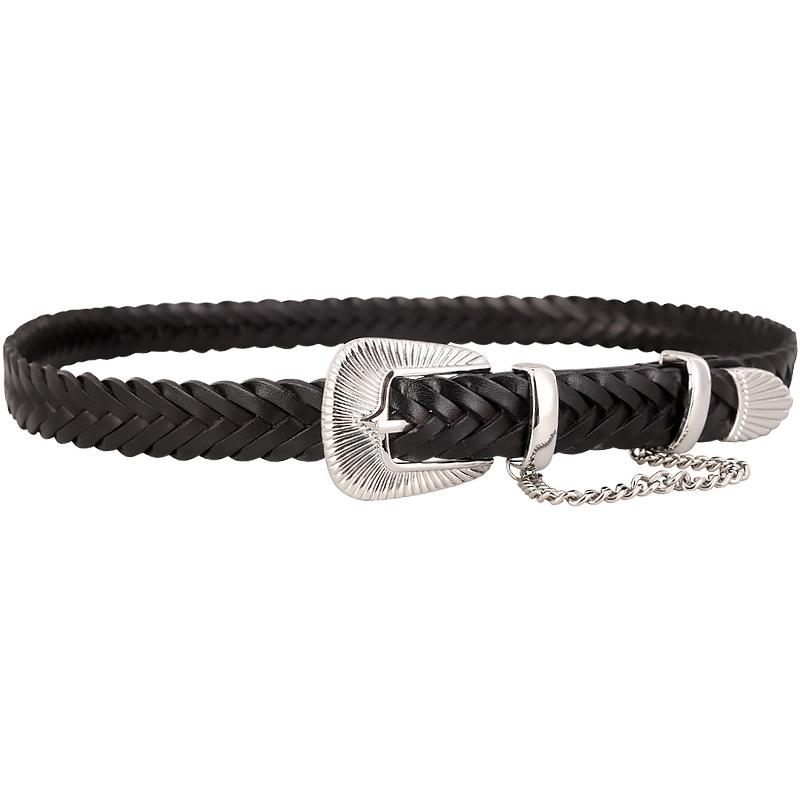 Not Picky Jd Leather Belt Women'S Hand-Woven Casual Decoration Cowhide Non-Punching Pin Buckle Belt Women