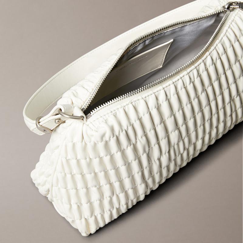 Calvin Klein Elegant Niche Design Pleated Armpit Bag Mixed Material Shoulder Bag Medium Size Women's Milk White