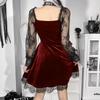 Grunge Goth Gothic Black Mini Dress Lace Trim High Waist Bodycon Women Vintage Punk Lolita Cloth