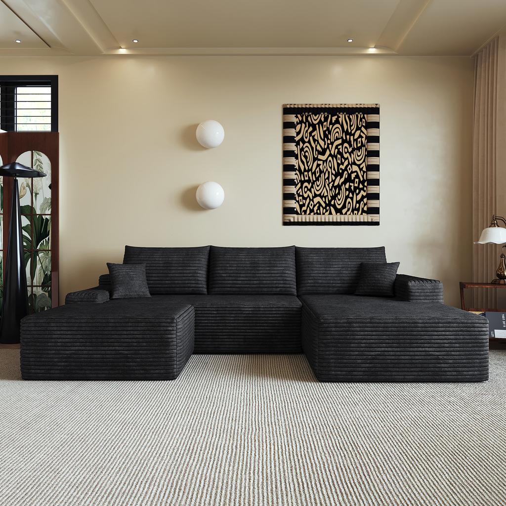 270cm Boneless Modular Corner Sofa, with L-Shaped Chaise Longue, with Deep Seat, No Assembly Required, Sofa for Living Room, Bedroom, Apartment, Black