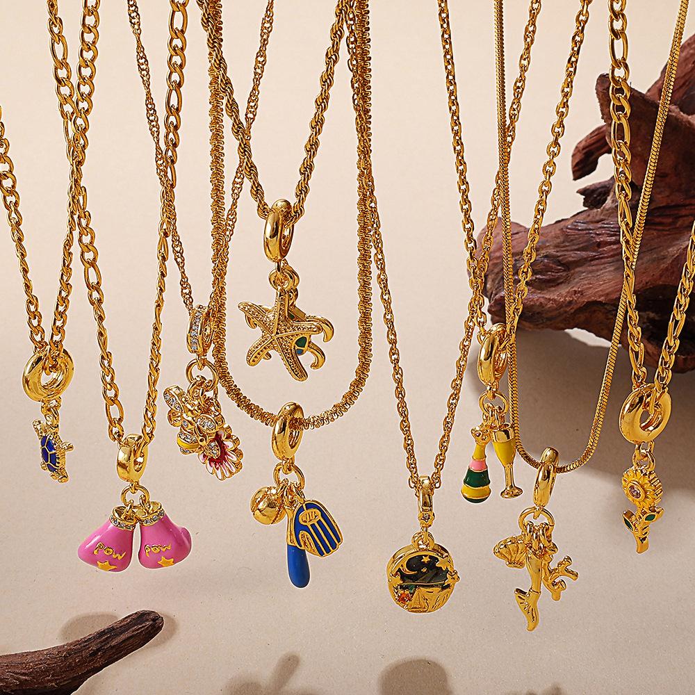 Seaside Vacation Style DIY Turtle Starfish Pendant Necklace Gold-plated Diamond Light Luxury Fashion Jewelry Women