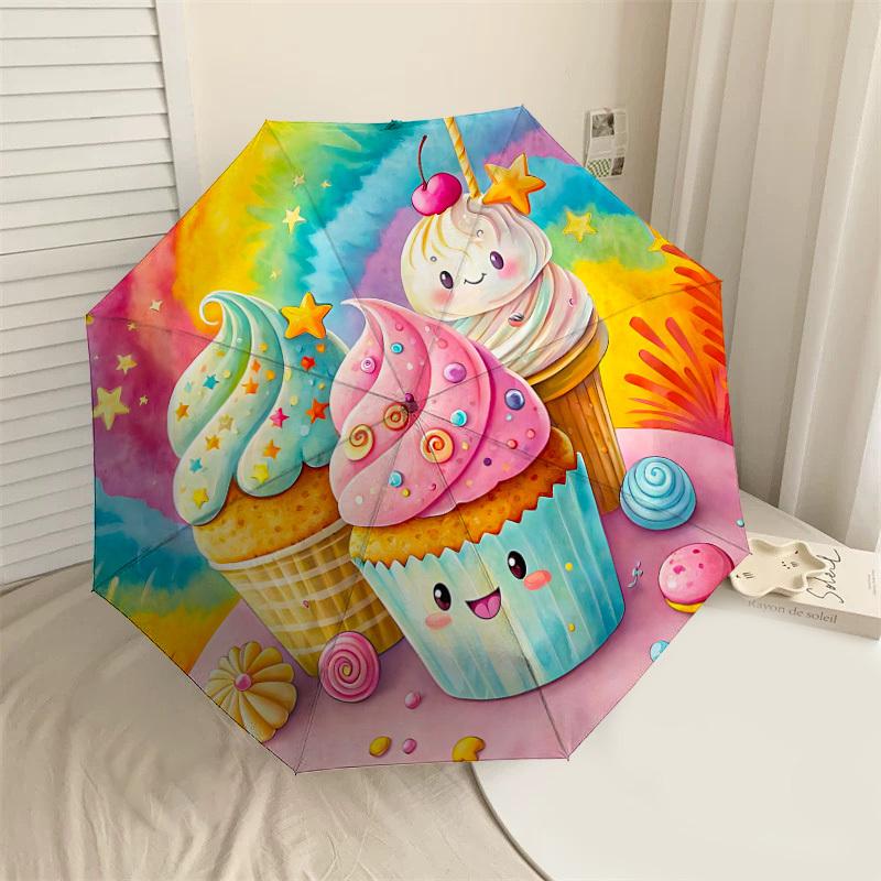

1PC cupcake ice cream Automatic Open/Close Umbrella with Windproof, 8-Rib Sturdy Canopy, Durable Ribs, Fashionable Design1218A
