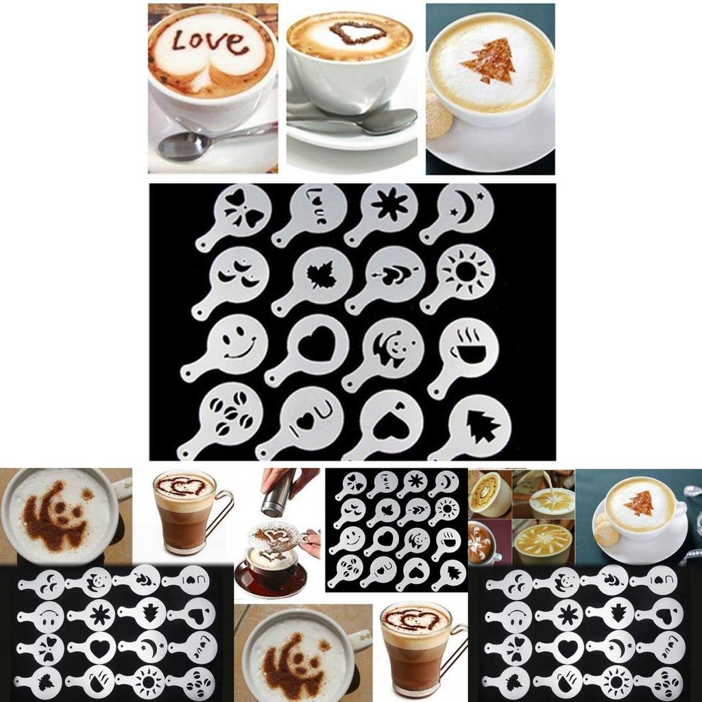 Langlebiges Kunststoff Kaffee Schablonen Set 16 Stück Modernes Schlichtes Design Für Latte Art