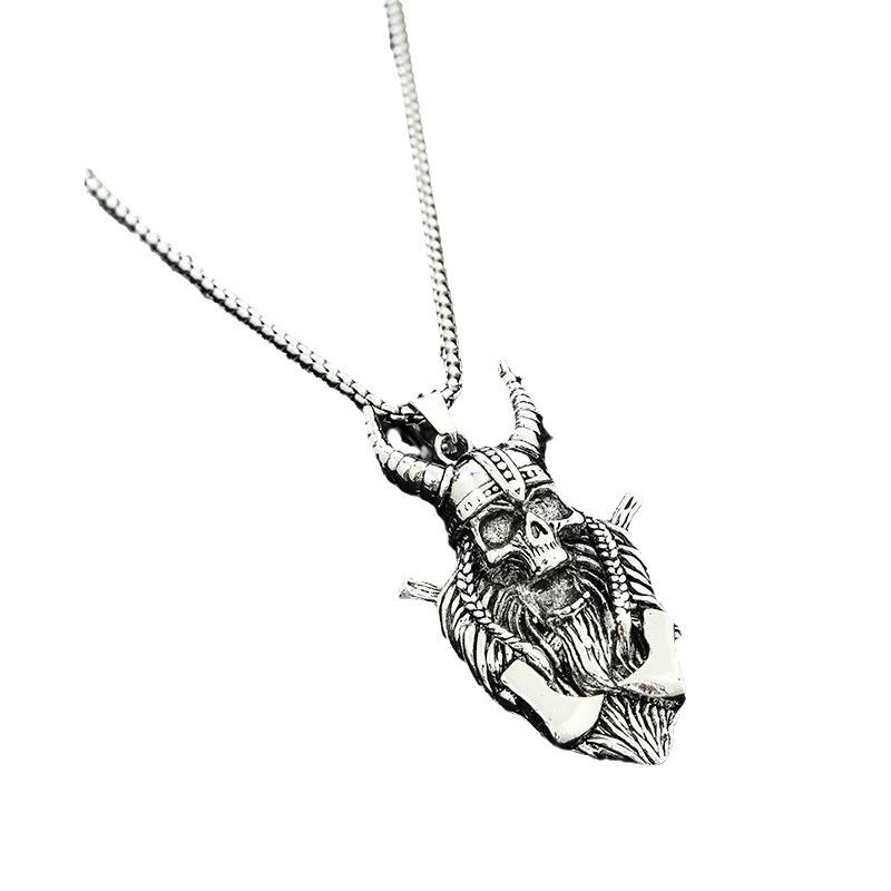 Necklace Trend Punk Personality Versatile Men'S Sweater Chain Double Ax Head Sheep Mask Pendant