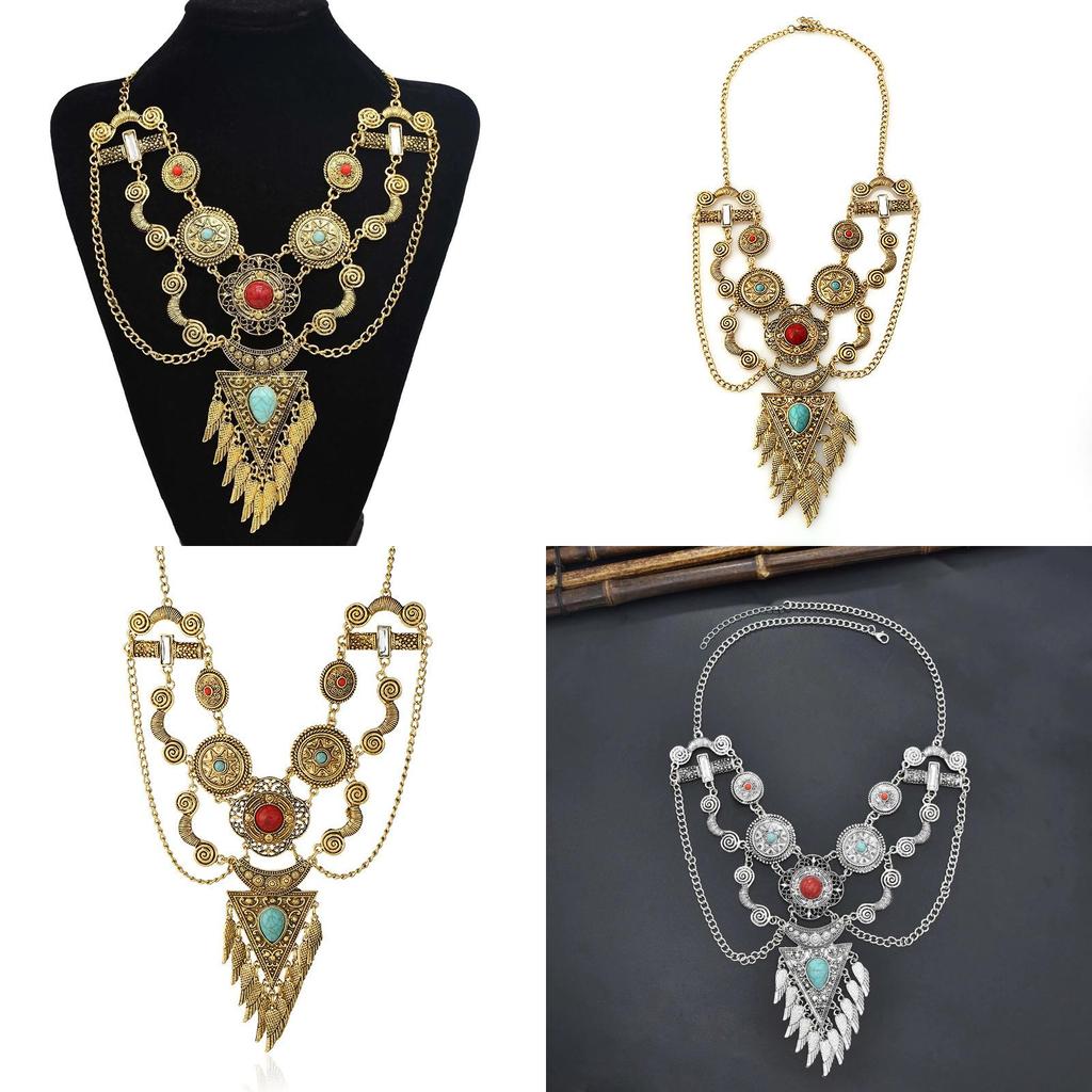 Ethnic Vintage Alloy Necklace With Geometric Pendant And Water Wave Chain For Women