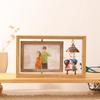 6-Inch Modern Double-Sided Rotating Wooden Photo Frame & Album with Wood Carving Ornament