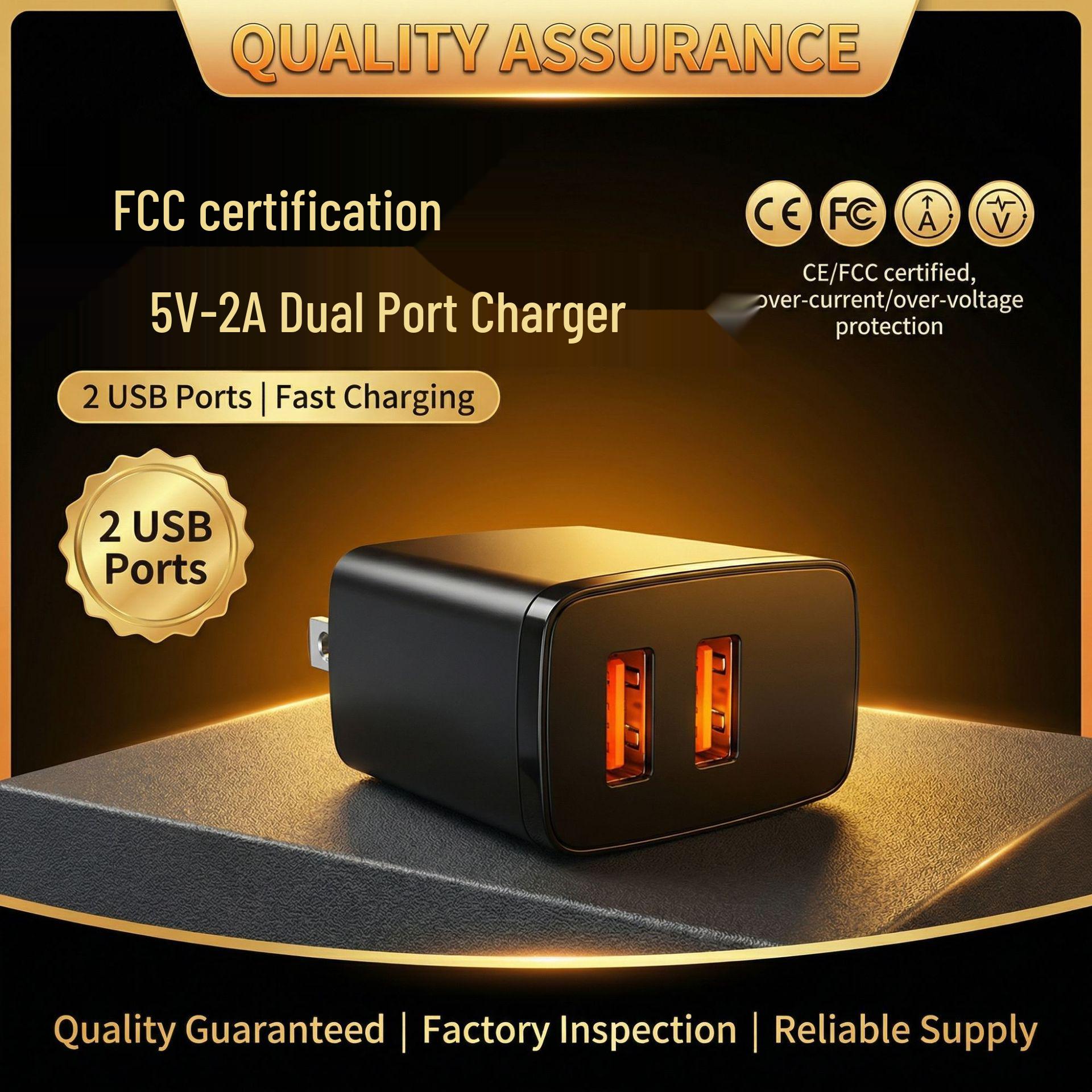 

Dual USB 5V2A Multi-Port Charger, FCC Certified, US/EU Compliant, with Custom LOGO US Standard Dual USB Port 5V2A Charger білий