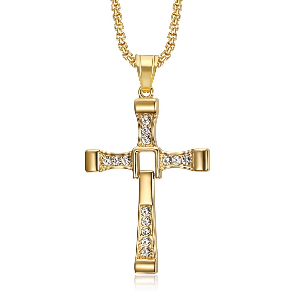 Accessoires Fast & Furious 8 Tolède Même Style Personnalisé Acier Titane Incrusté Diamant Pendentif Croix Collier