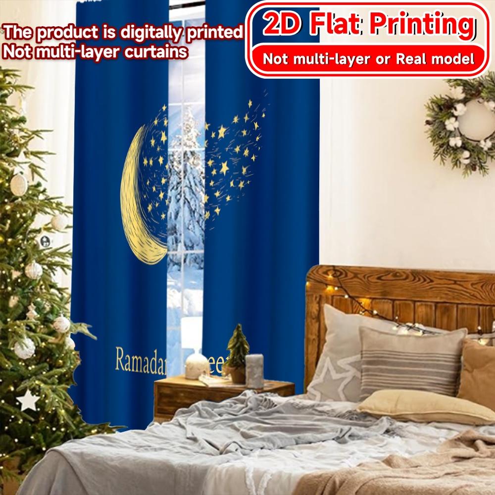 2D FLAT PRINTING 2pcs Curtains (Without Rod) Ramadan Celestial Theme Curtains Modern Fashionable Curtainments during the Saint