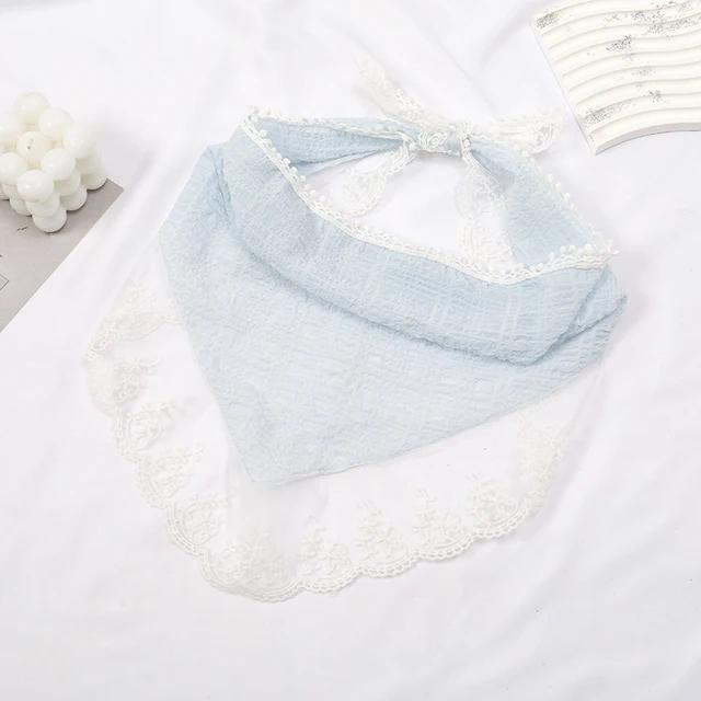 Girls Summer Sweet Scarf Vintage Women's Lace Triangle Scarves For Muslim Women Printed Floral Hijab Turban Hair Accessories