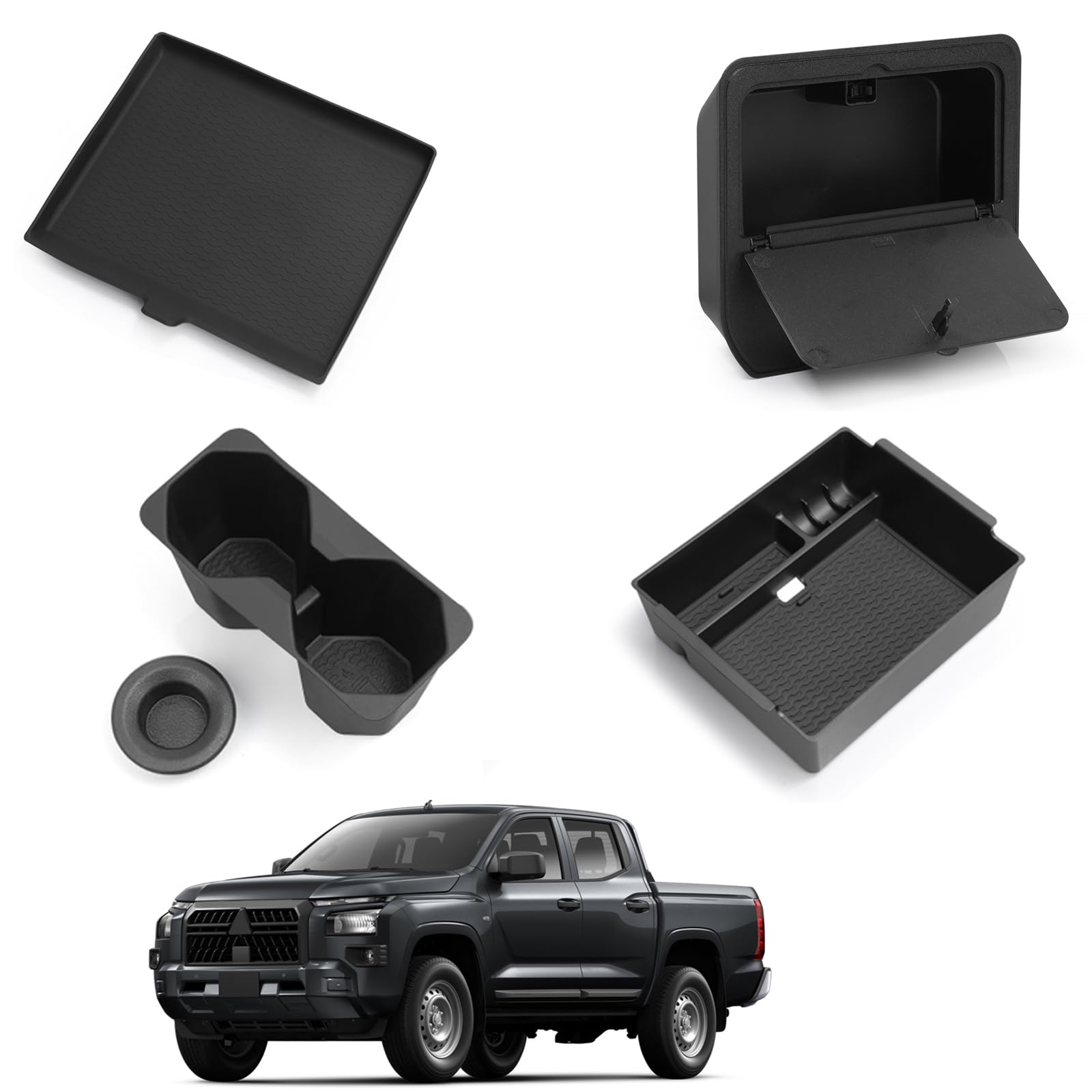 

ZUNDUO Console Box Armrest Hidden Storage Box Center Console Tray Drink Holder for Mitsubishi Triton LC2T 2024 Washable Rubber Mat for Easy and чёрный