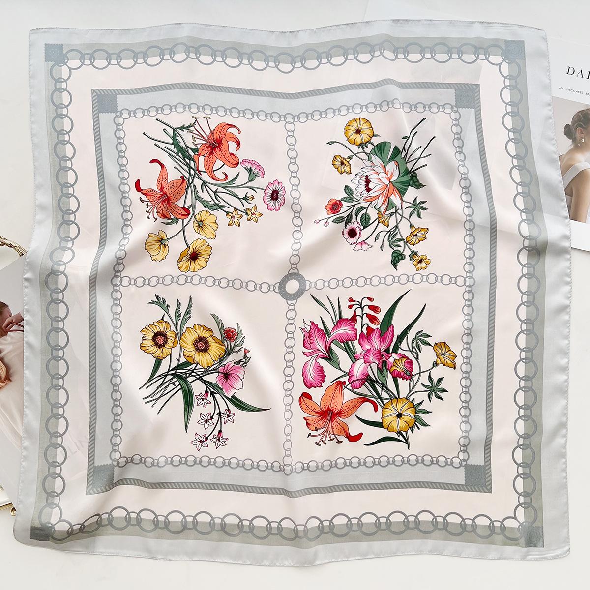 

Small Fresh Literary Flowers Fashion Age Reduction Simulation Silk Scarf Spring And Summer Women Go Out Windproof Neck Scarf 66cm