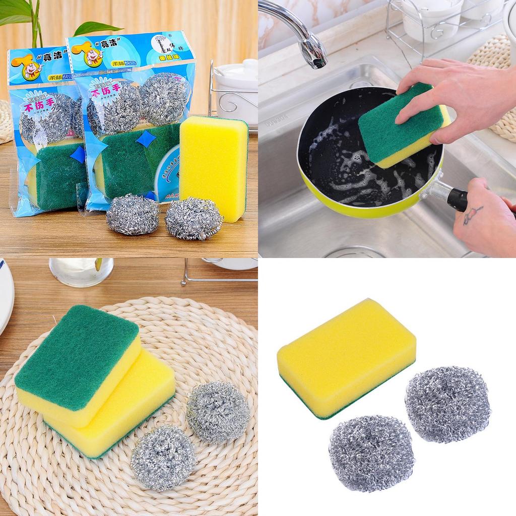 Durable Scrubber Sponge And Steel Wool Set For Effective Cleaning Tasks