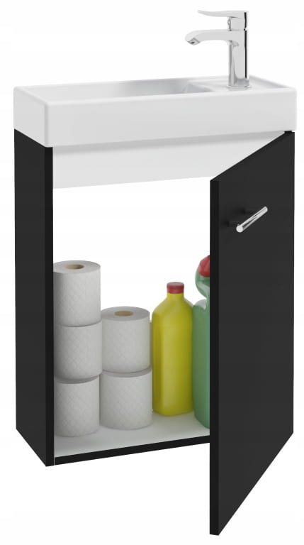 Bathroom cabinet with a black wall-hung washbasin 50x70 Small with an elongated chrome tap