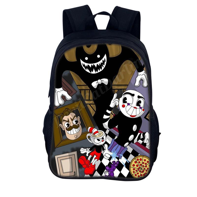 Cuphead Cartoon Backpack For Kids With Nylon Material And Spacious Design For School And Travel