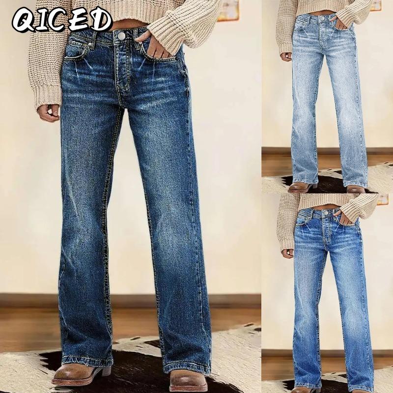 QICED Women's Fashion Casual Solid Color Print Pants & Capris