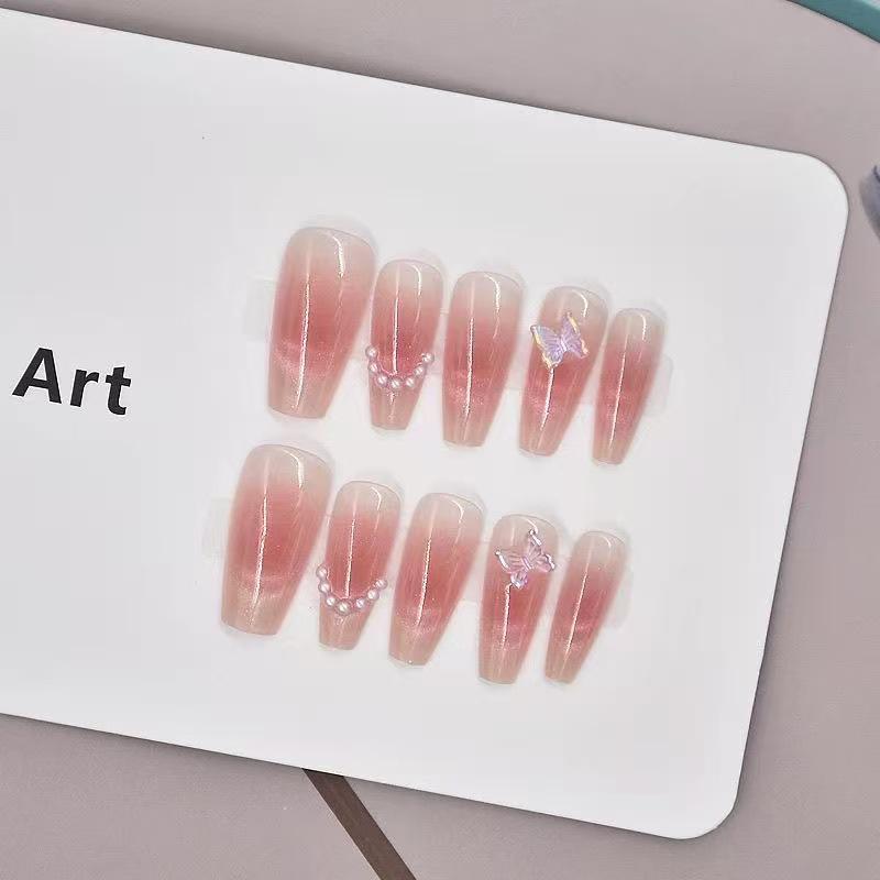 KT Pink Cat Eye Wear-On High-Grade Whitening Nail Art Detachable Nail Stickers and Tips