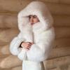 Plus Size Y2k New Winter Warm Pure White Mountain Fashion Hooded Cropped Faux Fur Coat Women Fluffy Eco Fox Fur Jacket Girls Hot Overcoat