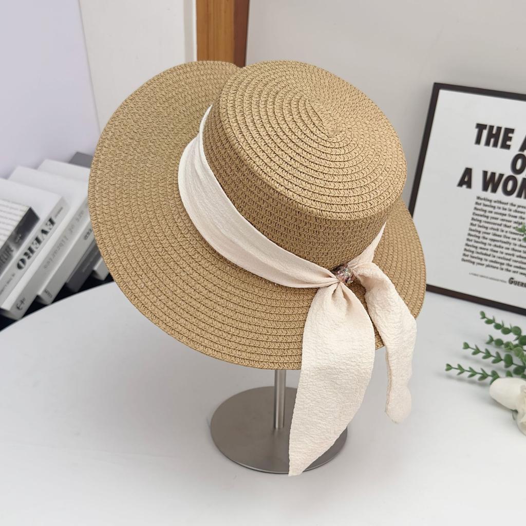Summer French Flat Edge Beach Hat Seaside Vacation Sun Protection Versatile Top Hat Premium Sunshade Straw Hat Women