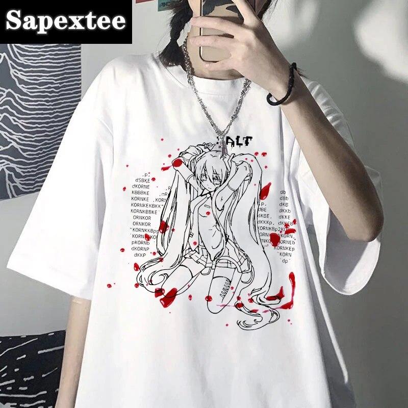 Women T Shirts Anime Letter Print Short Sleeve O-Neck Tee Shirts  Oversized T-Shirt Women Hip Hop Streetwear Tops FeUnisex Clothes