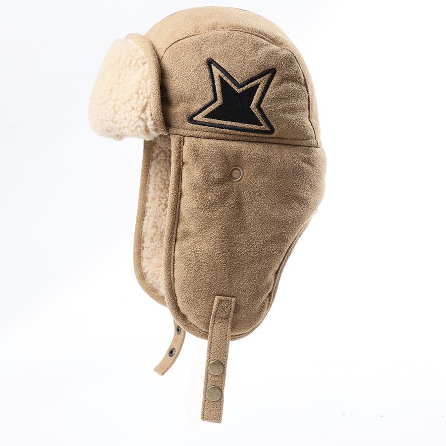 Winter Velvet Thickened Embroidery Warm Lei Feng Hat Flip Lamb Wool Outdoor Riding Windproof Hat Cold Ear Protection Hat