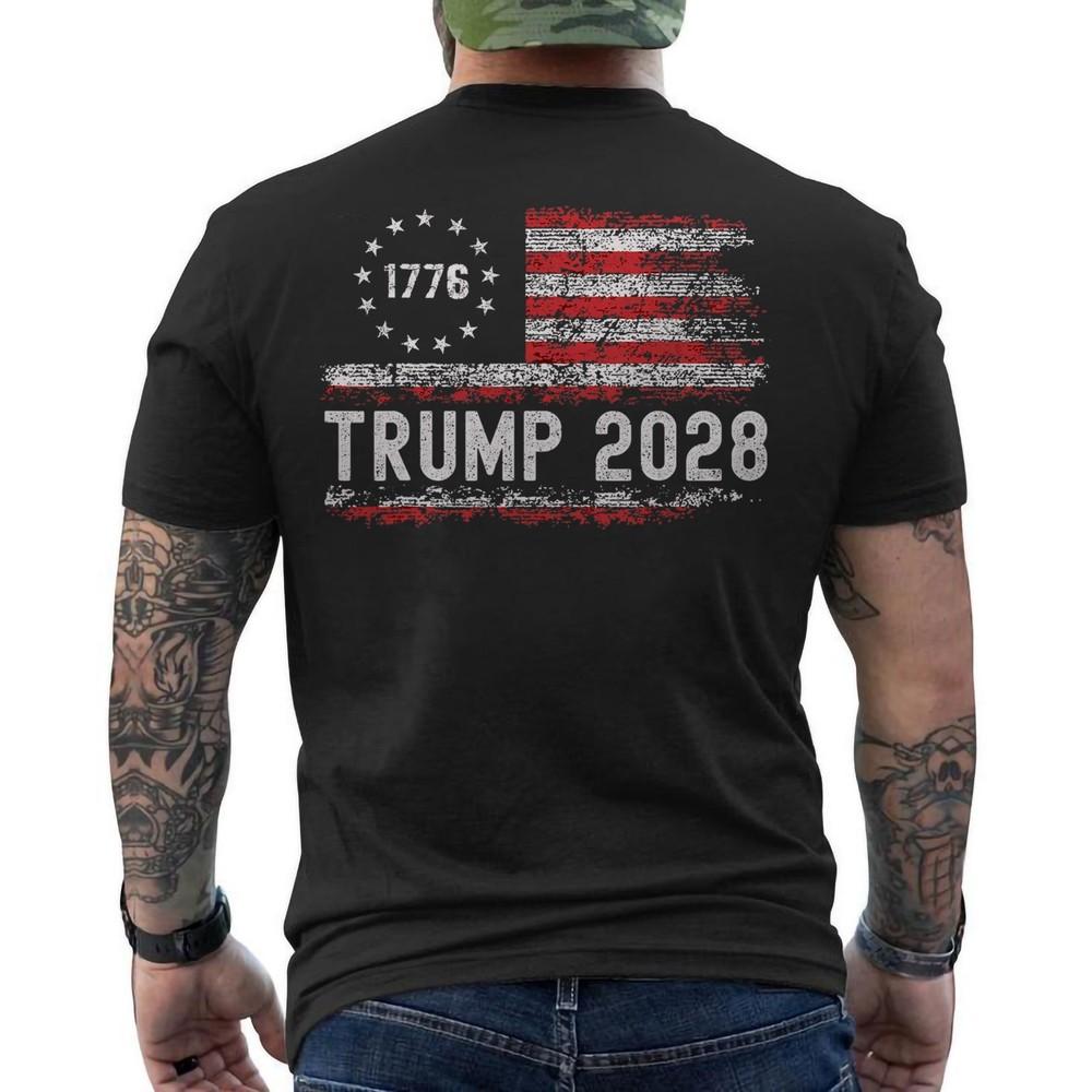 Trump 2028 Shirt Vote Donald Trump American Flag Vintage ON BACK Unisex T-Shirt