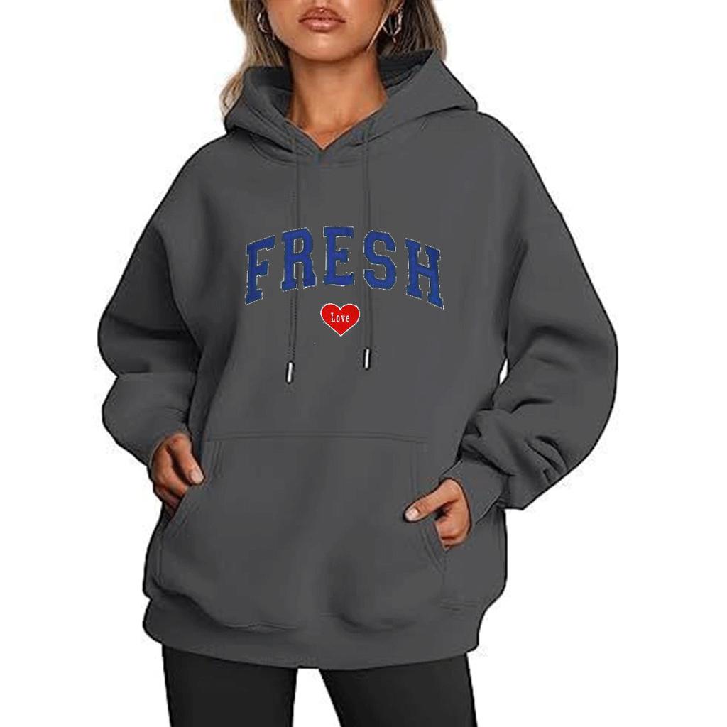 Hoodie mit tiefen Schultern und Ärmeln im Y2K-Stil, trendiger Fleecepullover mit Buchstaben-Liebes-Print für Herren und Damen
