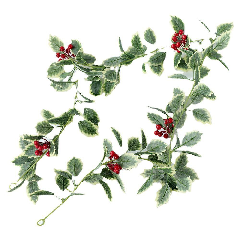 Wreath Garland For Christmas Decoration Rattan Artificial Leaf Holly Leaf Leaf Vine Decorations