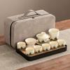 High-end Huang Ru Kiln Travel Kung Fu Tea Set Household Portable Cover Bowl Teacup Teapot Light Luxury Business Gifts