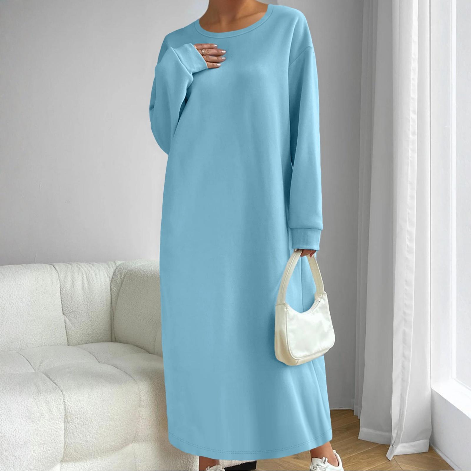 

Женское модное однотонное платье с длинным рукавом и круглым вырезом XL