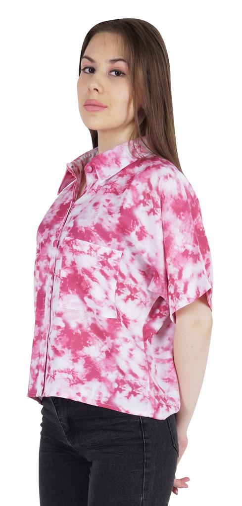 Moomaya Damen Bedrucktes Oberteil Kragenhals Knopfleiste Kurzarm Tunika