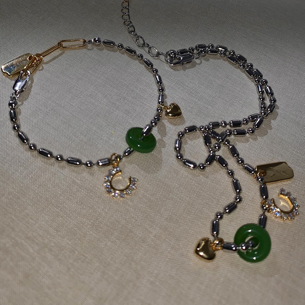 

Trendy Imitation Jade Heart Pendant Necklace & Bracelet Set for Women