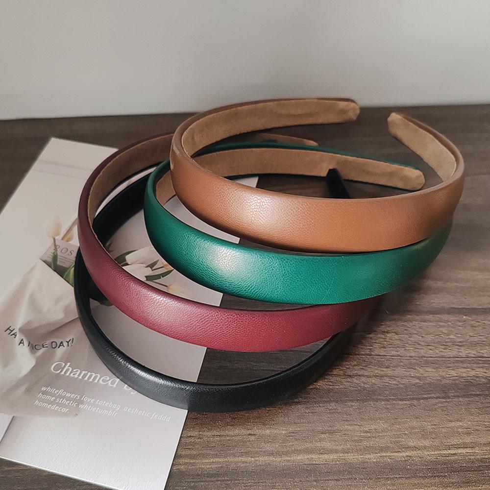 2pc European and American Retro Solid PU Headband Hair Bands Hairband Hoop for Women Girls Holiday Korean Hair Accessories
