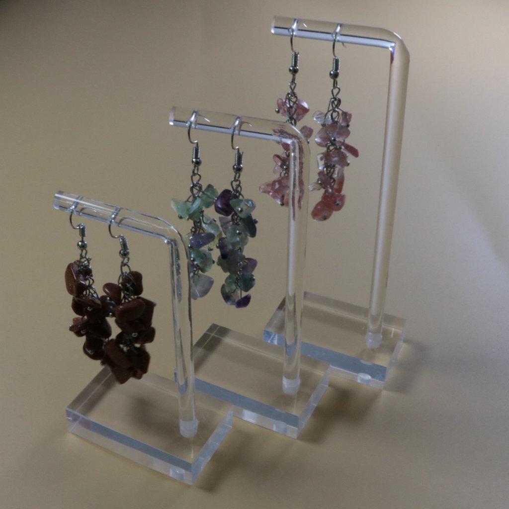 Clear Acrylic L-Shaped Earring Display Rack - 3-Piece Set for Stud Earrings