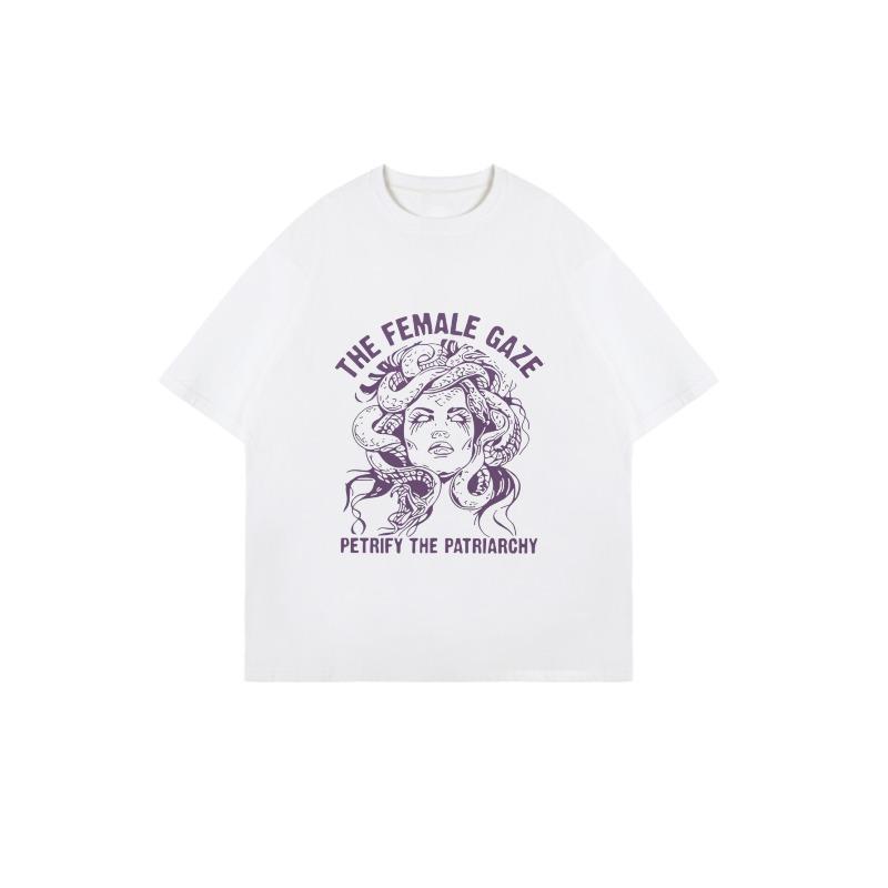 Nadměrné tričko černé Design Medúzy Ženský pohled Petrifly Patriarchát Grafický potisk Dámské ležérní streetwearové módní top