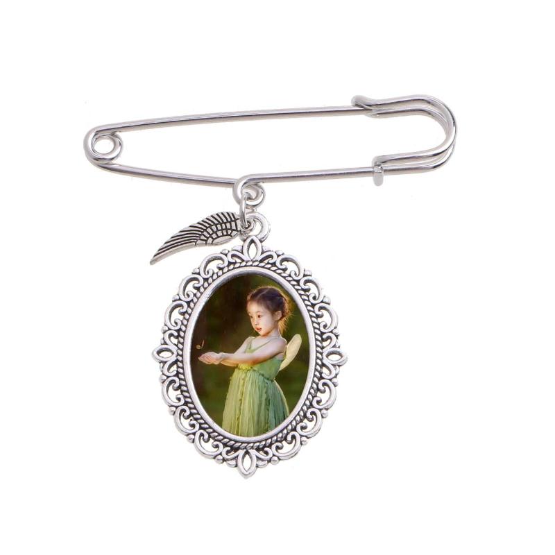 Wedding Bouquet Photo Charm Diy Pin Making Lace Frame Wedding Charm Oval Glass Cabochon Photo Frame Pins with Pendant