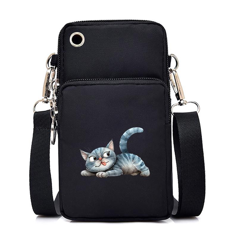 Morsom Anime Cat Liten Messenger Bag Hengende Neck Mynt Veske Vertikal Håndveske Kvinner Mobiltelefon Vesker Cartoon Small Crossbody Bag