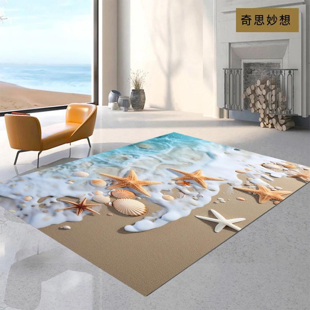 Starfish Beach Shell Sea Star Sand Carpet Rug for Living Room Bedroom Home Sofa Decoration Kids Play Non-slip Floor Mat