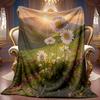 A Cozy Fleece Blanket Featuring a Daisy Countryside Theme Pattern, Soft And High-Definition Digital Print, Suitable for All Seasons As a Gift for Fami