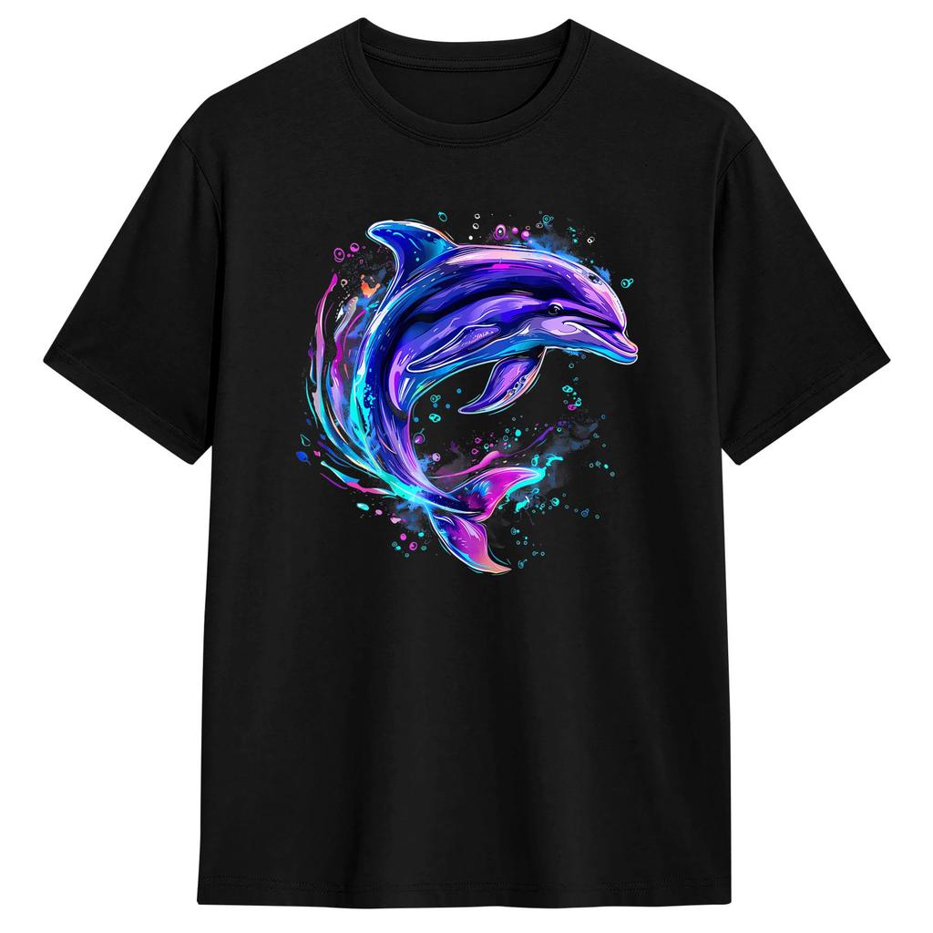 Dolphin Colorful Rainbow Oceanscape Tshirt Summer Streetwear Tshirts 100 Cotton Fashion Tshirt For Unisex Casual Clothes