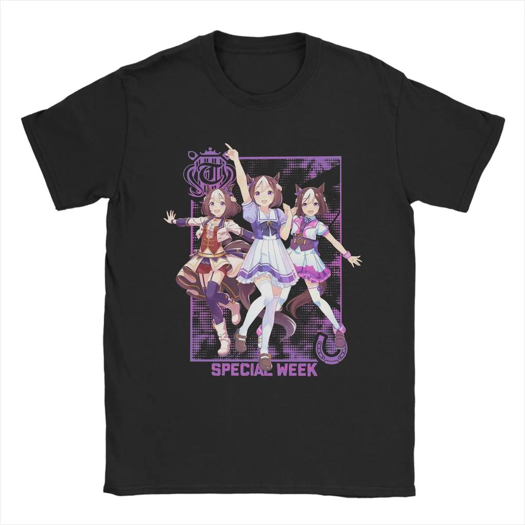 Rice Shower Uma Musume Anime T Shirts Men's Cotton Leisure T-Shirt Crew Neck Tee Short Sleeves Plus Size Loose Comfortable soft