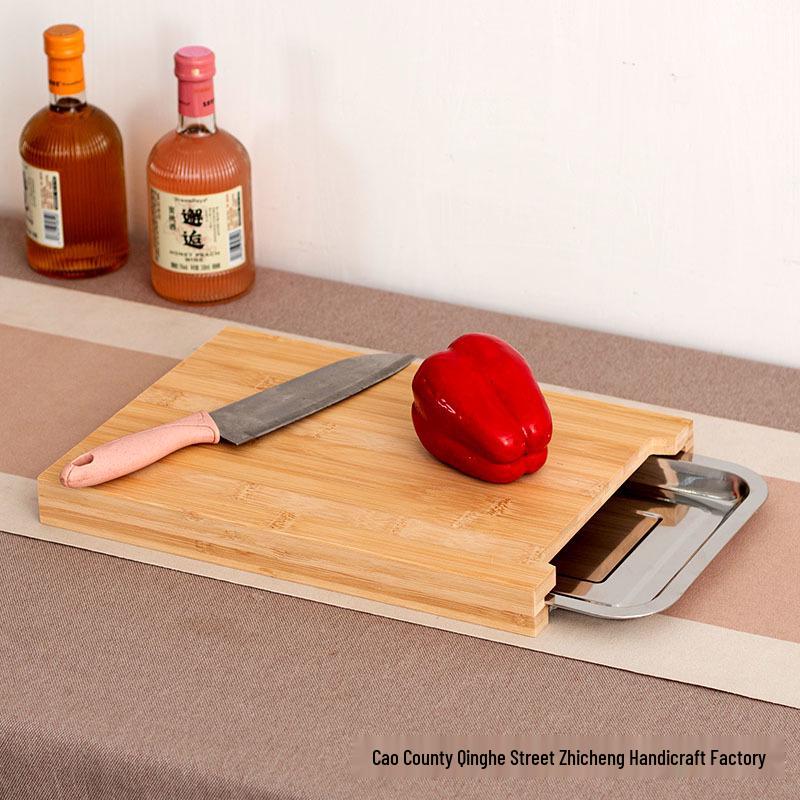 Thick Bamboo Cutting Board with Stainless Steel Tray for Home Use