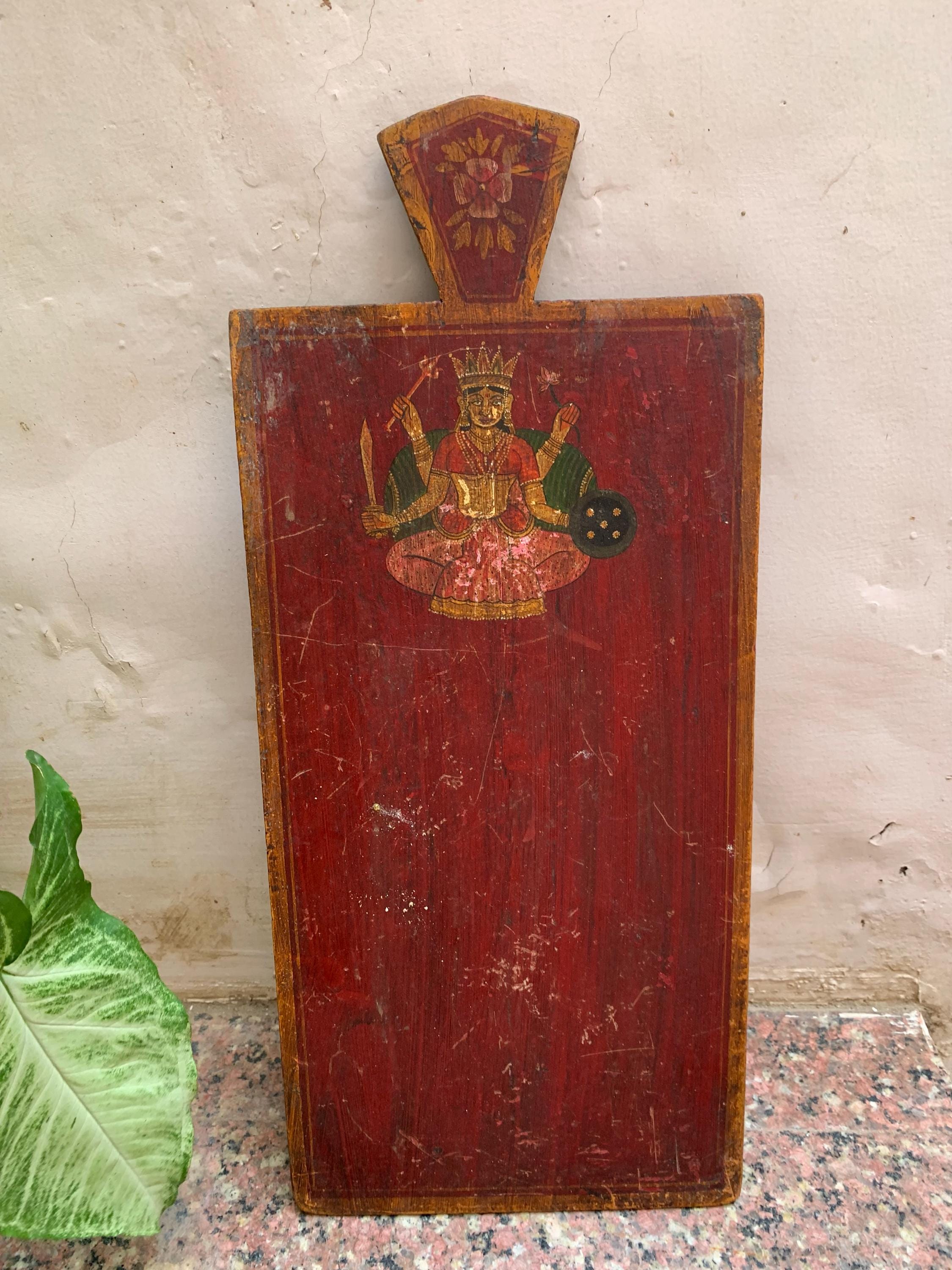 

Vintage Hand Painted Mata Rani Wooden Panel: Religious Wall Decor 16” X 8” X 24” (l x w x h) разноцветный