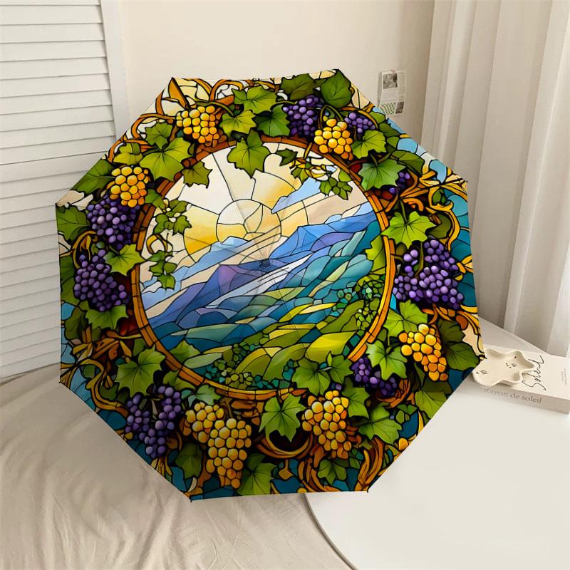 

1PC Stained Glass Vineyard Umbrella-8-Rib Reinforced, Automatic Open, Lightweight & Durable, Cute Fashion Accessory for Outdoor-F2698