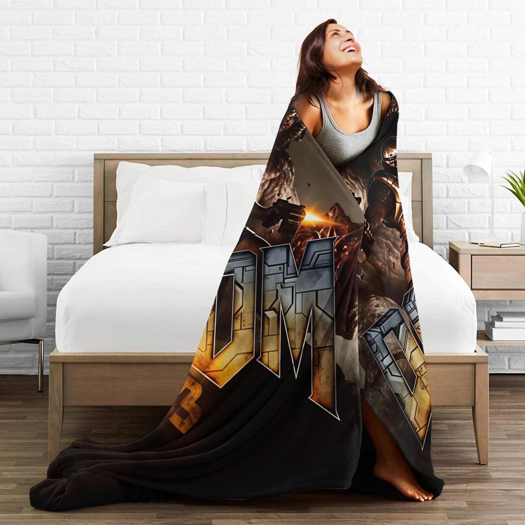 Doom Slayer Gaming Blanket Travel Flannel Bedding Throws For Couch Chair Soft Custom DIY Quality Bedspread Gift Idea