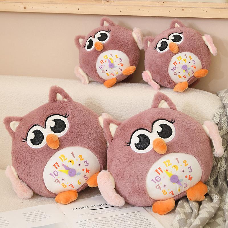 Favorite Toy Girls Purple 25/35Cm Clock Owl Cartoon Plush Toys Lovely Kawaii Animals Stuffed Dolls Boys Birthday Gift Sleeping Plushie Toys