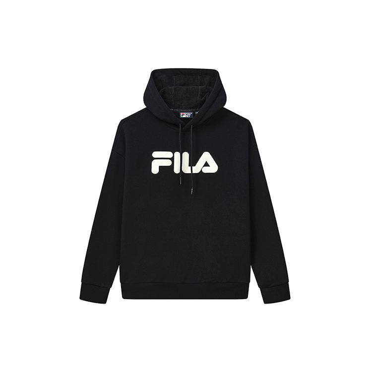 FILA Classic Loose Logo Casual Hooded Long Sleeve Fleece American Vintage Sweatshirt Unisex sweatshirt Black F51U248298F-BK