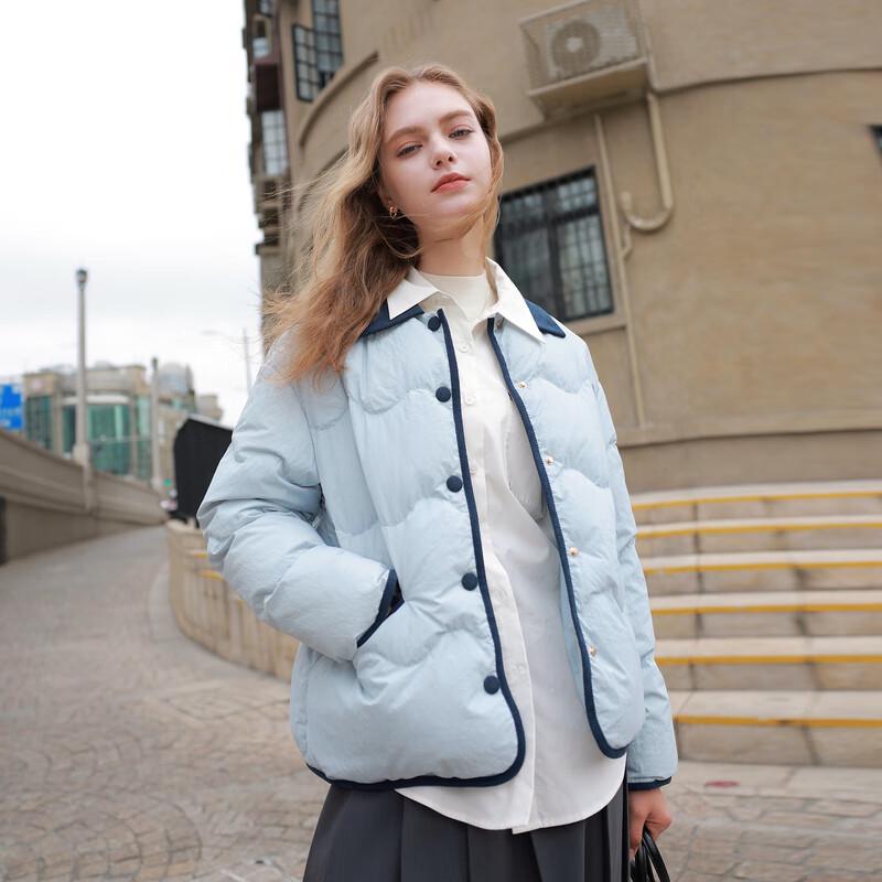 

Sancai 2025 Зимняя Легкая Куртка-Рубашка с Цветными Блоками из Гусиного Пуха XL