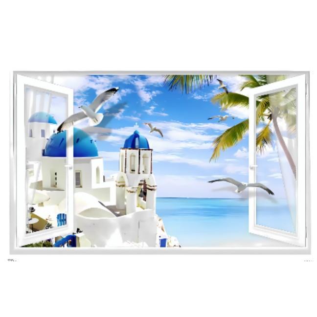 Fake Window Landscape Painting Wall Stickers Living Room Bedroom Decoration Stickers Pvc Self-Adhesive